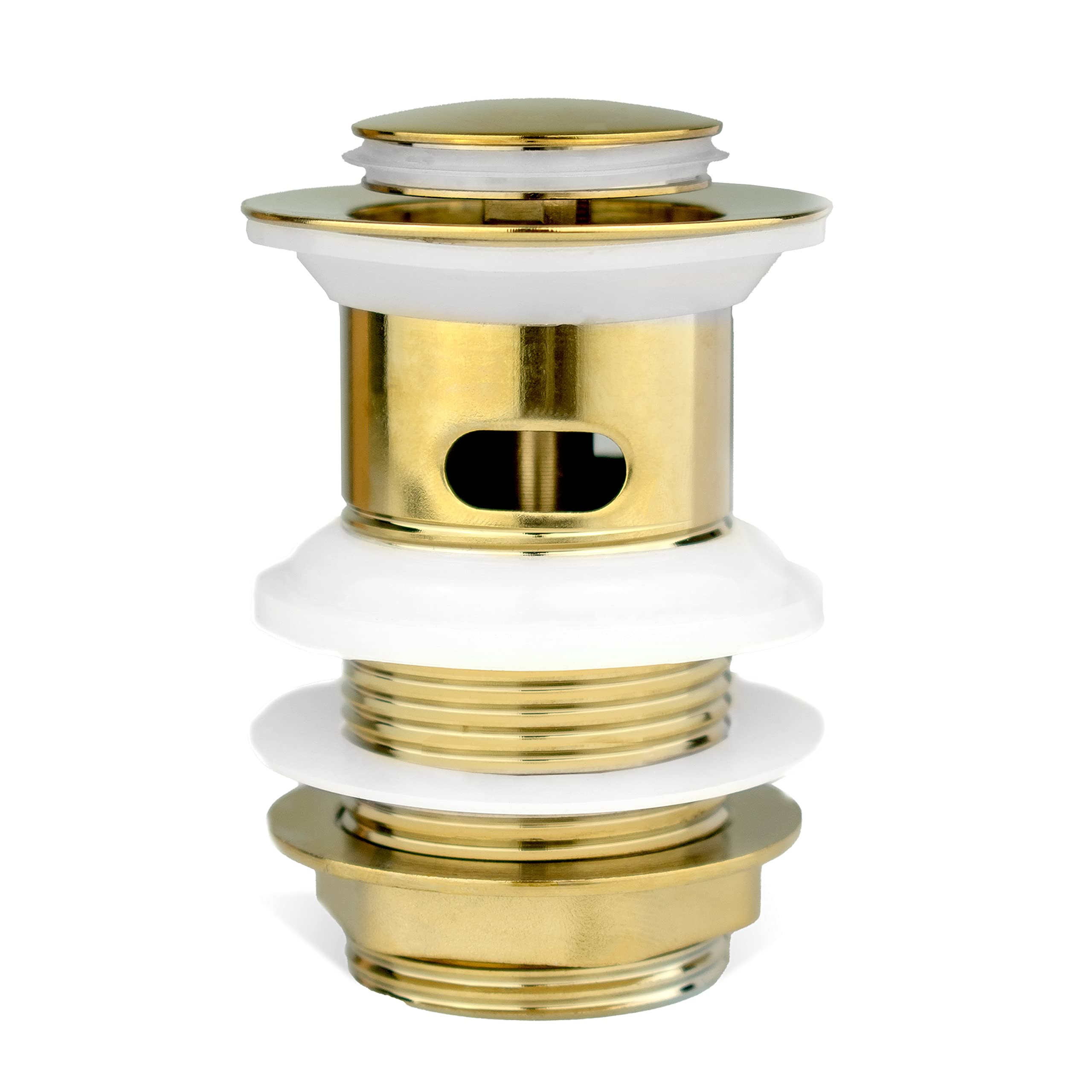 Xcel Home Gold Slotted Click Clack Basin Waste | Ideal Replacement Brass Round Bathroom Pop Up Sink Plug | British Standard G 1 1/4" BSP Connection Sink Drain | 1 pc (Standard | Gold)