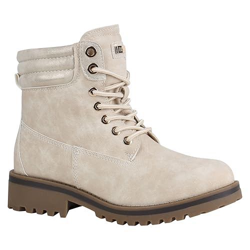 Stiefelparadies Damen Stiefeletten Worker Boots Warm Gefüttert Flandell