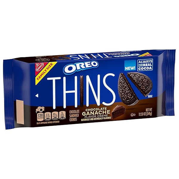 OREO THINS CHOCOLATE GANACHE CREME CHOCOLATE SANDWICH COOKIES, FAMILY SIZE, 12.33 OZ