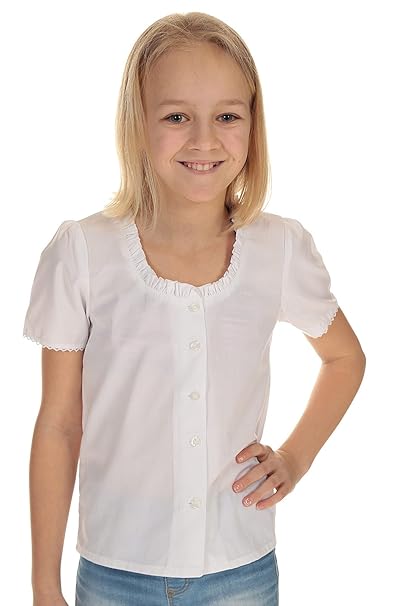 Isar-Trachten Kinder Dirndl Bluse Trachtenbluse Mädchen Kurzarm mit Rüsche 44943