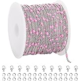 YOUBEIYEE 5 Meters Stainless Steel Jewelry Making Chain Roll Light Pink Enamel Beaded Chain for Jewelry Making