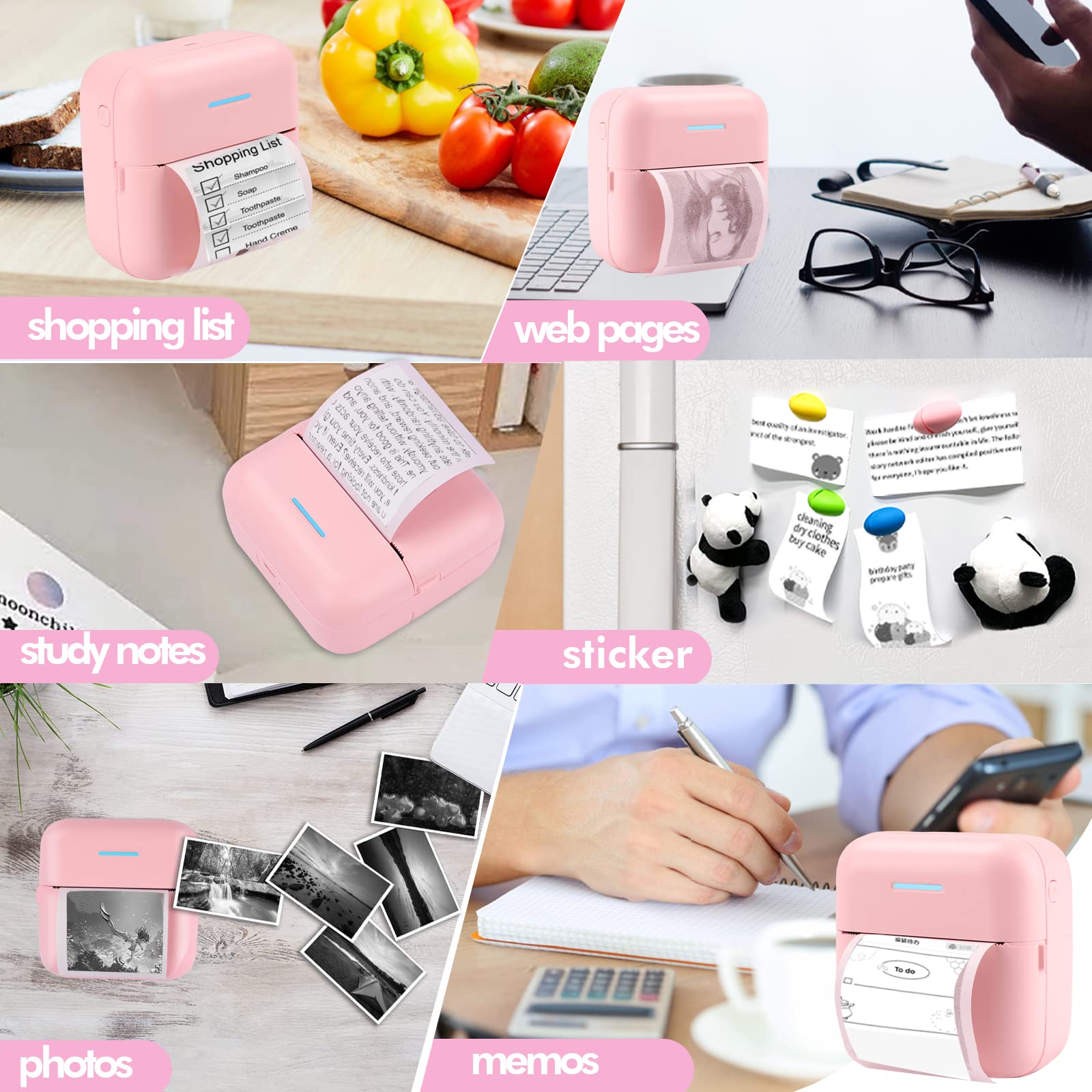 HuiJuKeJi Mini Sticker Printer Bluetooth Smart Pocket Inkless Thermal Printer with 11 Rolls Thermal Paper and Sticker for iOS&Android Print Pod, Portable Receipt Printer for Photo Journal Notes Memo