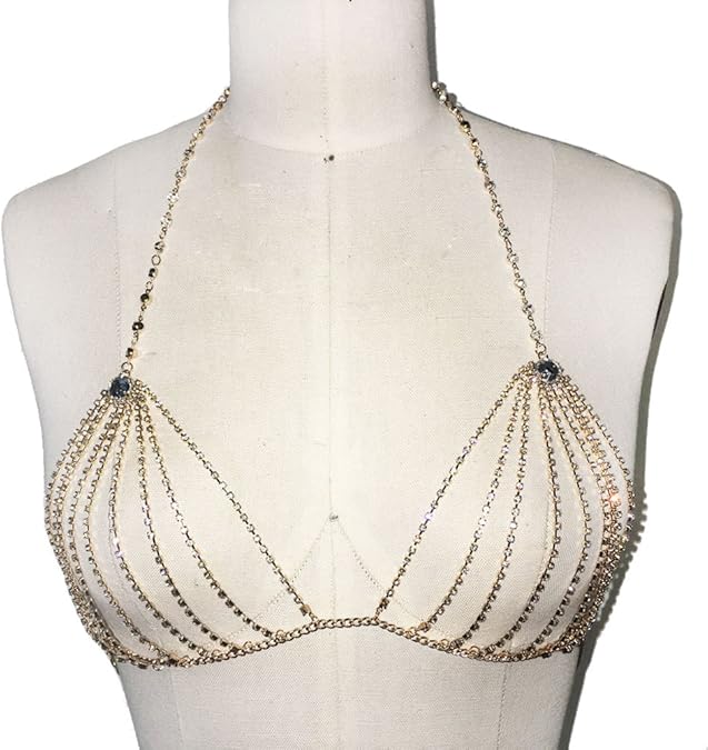 Metal Rhinestone Chain Bra Bralette (Gold) Amazon.ca Jewelry