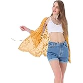 Anna-Kaci Womens Long Embroidered Lace Kimono Cardigan with Half Sleeves