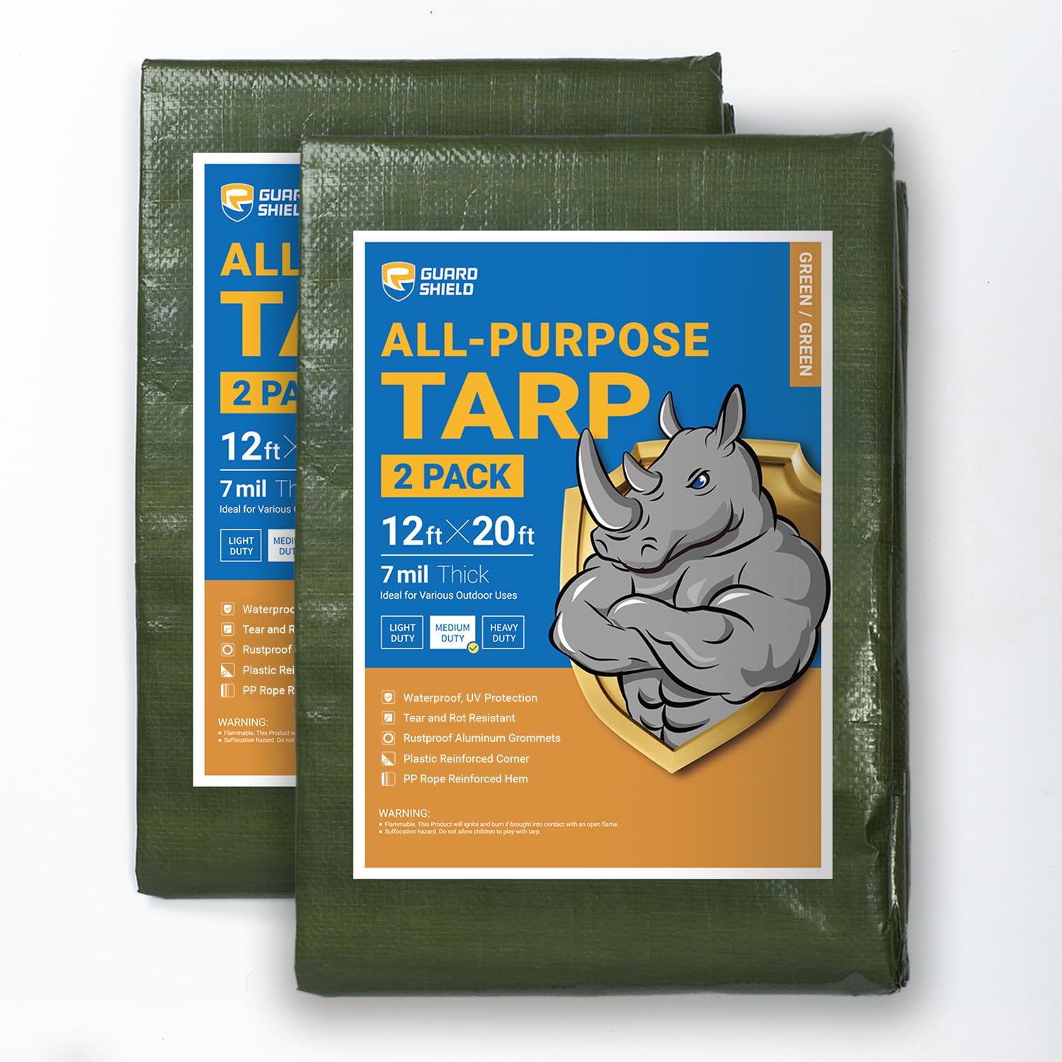 GUARD SHIELD Green Tarp Waterproof 12x20 Feet Medium Duty All Purpose Poly Tarps Cover 7mil (2-Pack) Image