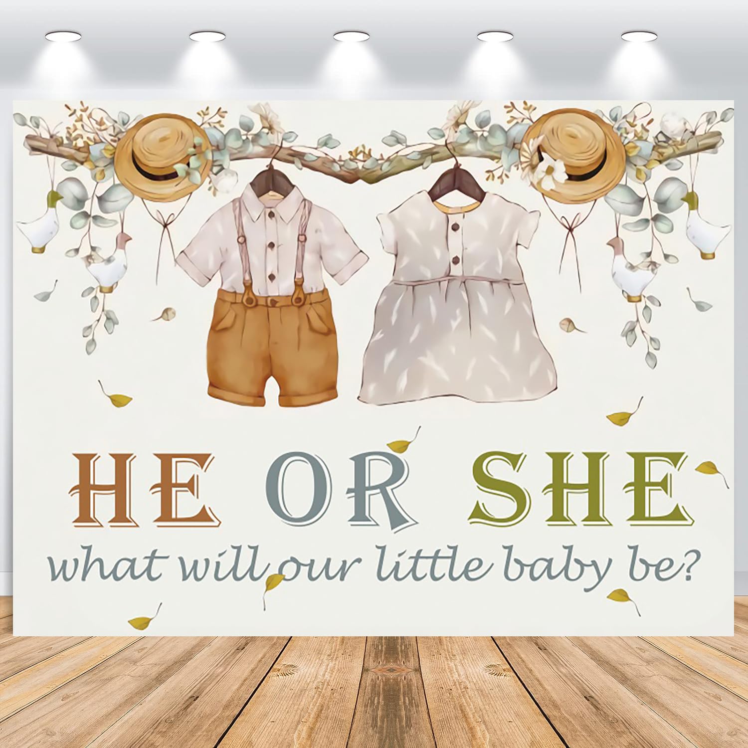 ASDCXZ Gender Reveal Backdrop 2.2x1.5m, Boy Girl Baby Clothes Eucalyptus Leaves Photography Backdrop, Vinyl Photo Backdrop for Baby Shower Banner Decoration Booth Props