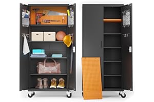 METALTIGER Metal Storage Cabinet with Wheels -Multifunctional Garage Storage Cabinet with Locking Doors, Adjustable Shelf Height, Additional Leg Levelers, Pegboard and Accessories (Black)