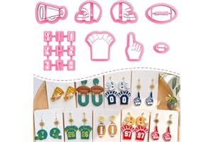 Keoker Football Clay Cutters, Football Polymer Clay Cutters, 7 Clay Cutters Shapes with 9 Number Polymer Clay Stamps, Football Jersey Polymer Clay Cutter for Earrings, Football Helmet Clay Cutter.