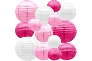 YIOTJUNL Round Chinese Paper Lanterns Decorative 14pcs Wedding Birthday Party Valentine's Day Baby Showers Decoration (Pink)