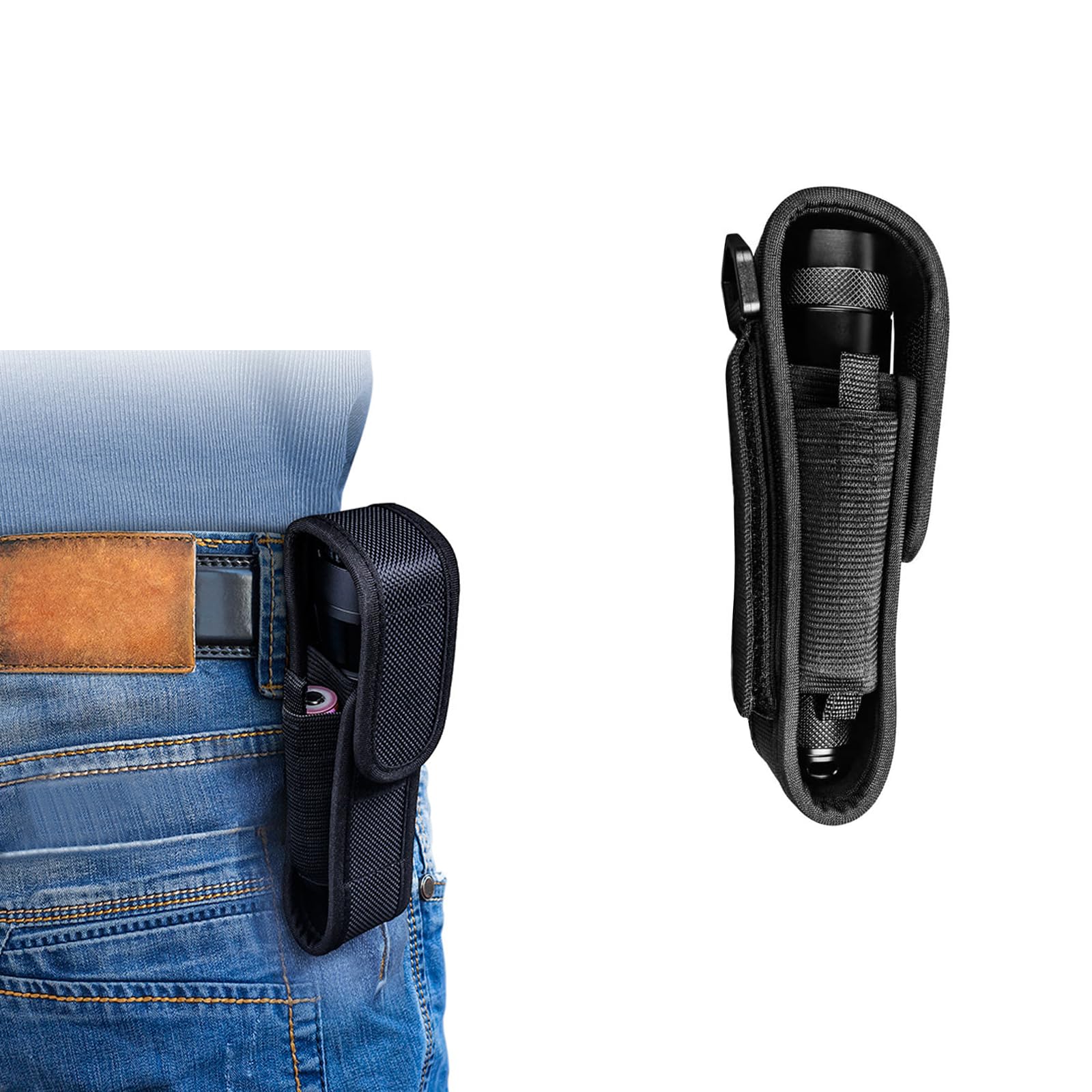 Vokowin Flashlight Holster, Torch Cover Holder Nylon Torch Pouch Holder for 12cm-15.5cm Flashlight for Outdoor Hunting Camping Hiking (K322-1)