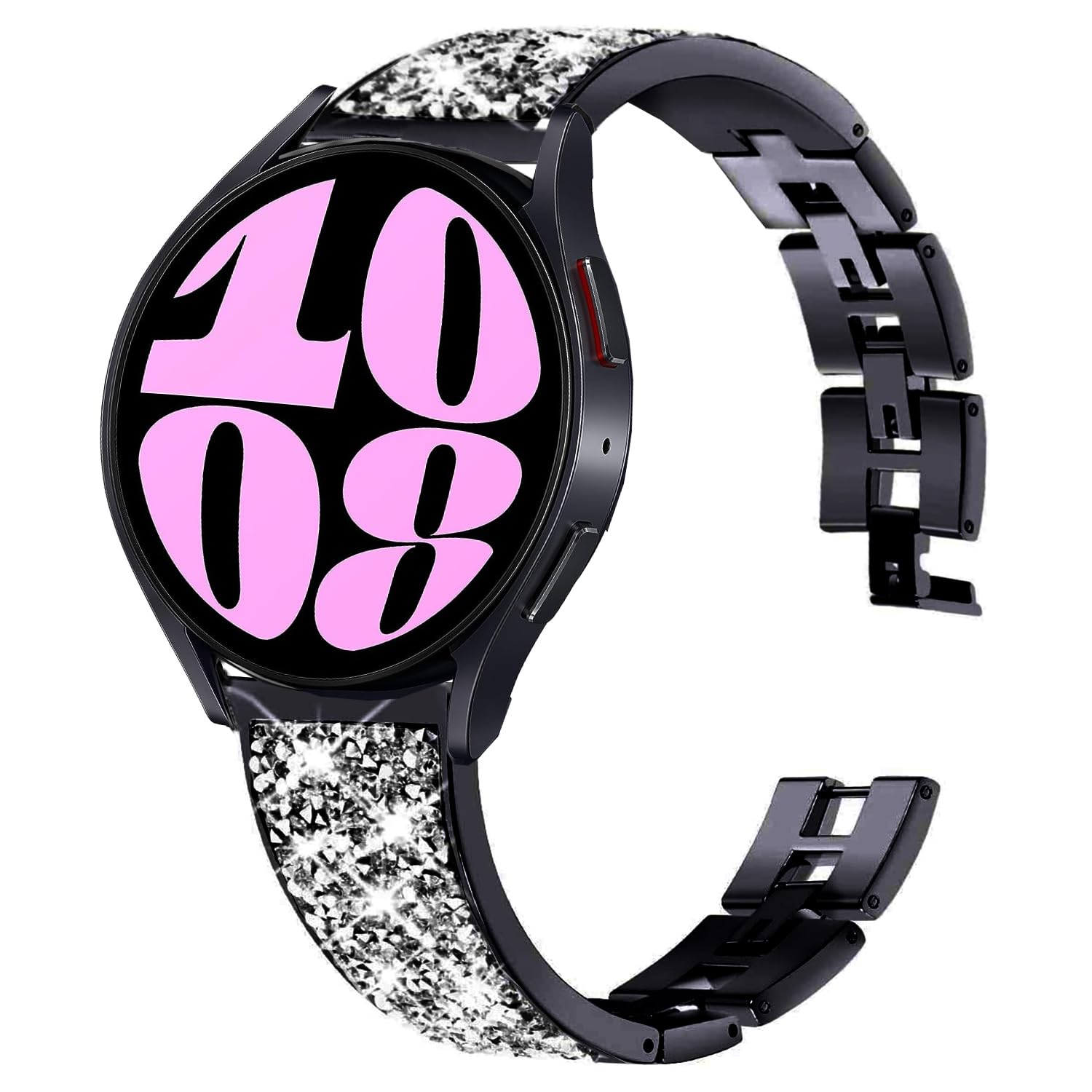 DEALELE Compatible with Samsung Galaxy Watch 6/6 Classic / 5/5 Pro/Galaxy Watch 4/4 Classic / 3 41mm, 20mm Shiny Diamonds Steel Metal Replacement Strap for Huawei GT3 42mm / GT2 42mm, Black