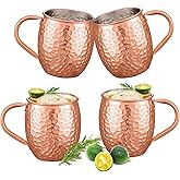 UNISWEET Moscow Mule Mugs Copper Cups Set of 4 Copper Mugs with 304 Stainless Steel Lining,Perfect For Wine, Beer, Cold Drink, Bar, Party, Gifts
