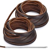 10 Yards 4MM Flat Genuine Leather Laces, Leather Strips Cord (Dark Brown) | 1 Needle &amp; 2 Strips, Full Grain Cowhide Leather Lace Straps String for Decorationg, Braided, Jewelry Making and Craft