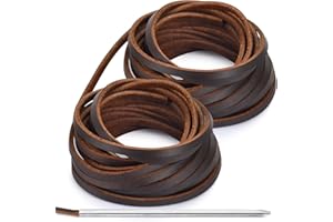 TEELIY 10 Yards Flat Genuine Leather Laces, Leather Strips Cord, Full Grain Cowhide Straps String for Braided, Braiding, Shoes, Jewelry Making and Craft (4MM_Dark Brown_1 Lacing Needle)