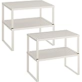 SONGMICS Spice Racks, Set of 4 Metal Cabinet Shelf Organizers, Countertop Organizers, Shelf Risers, Stackable, Expandable, Oatmeal Beige UKCS006K01