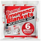 Emergency Blankets for Survival Gear and Equipment x6, Space Blanket, Mylar Blankets, Thermal Blanket, Survival Blanket, Survival Kits Emergency Kit, Emergency Supplies, Foil Blanket Camping Shelter