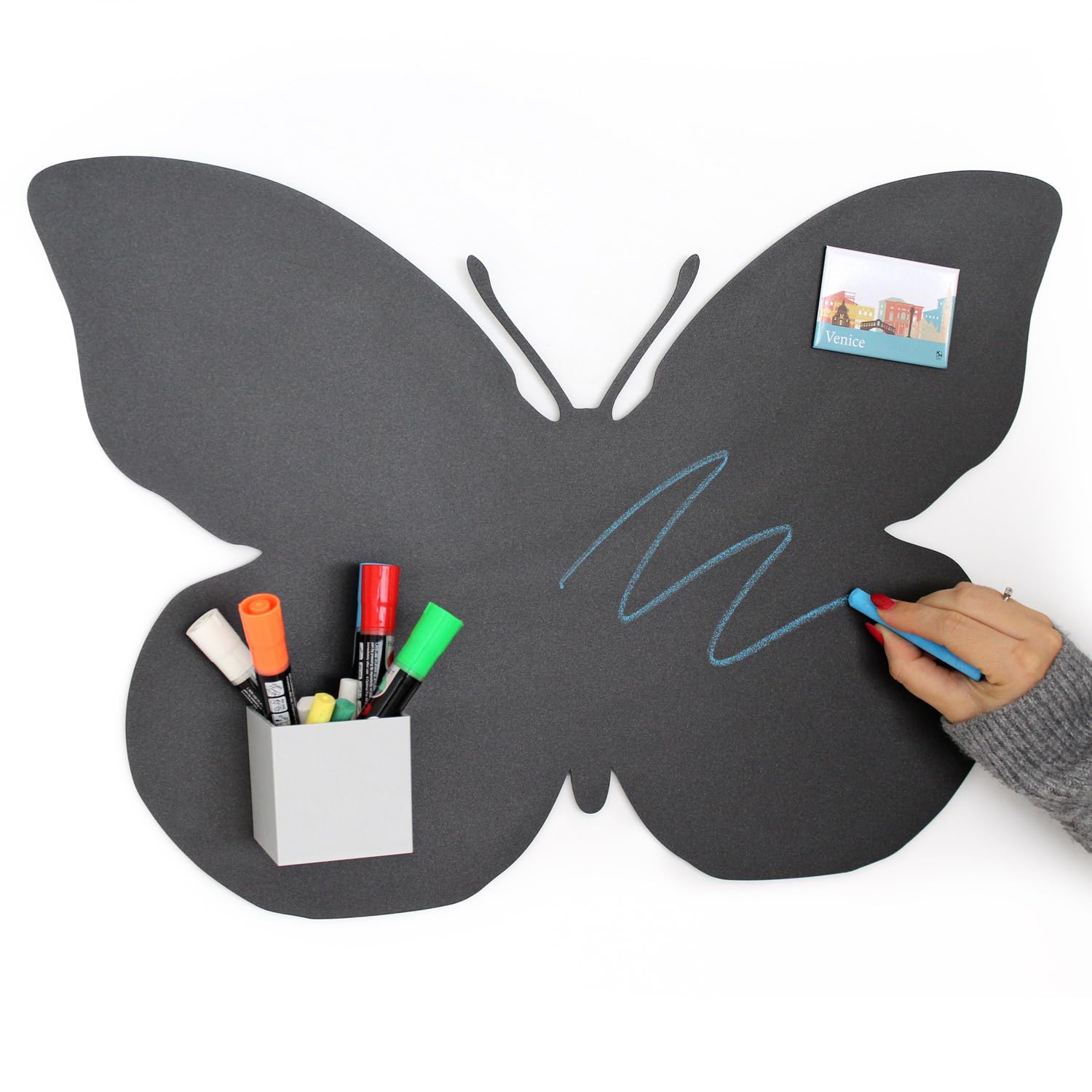 KalaMitica - Magnetic Chalkboard for Wall - Butterfly Design, 56x38 cm, Charcoal Grey - Writable Magnetic Blackboard for Notes, Messages & Decor - for Home & Office