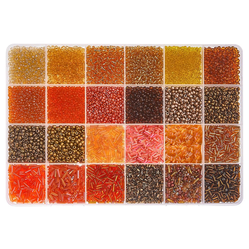 DICOSMETIC 21455Pcs Orange Glass Seed Beads Tube Beads Bugle Bead Bracelet Kit Tiny Bead Kit for Bracelet Necklace Jewelry Making About 8/0, Hole: 0.5-1.2mm