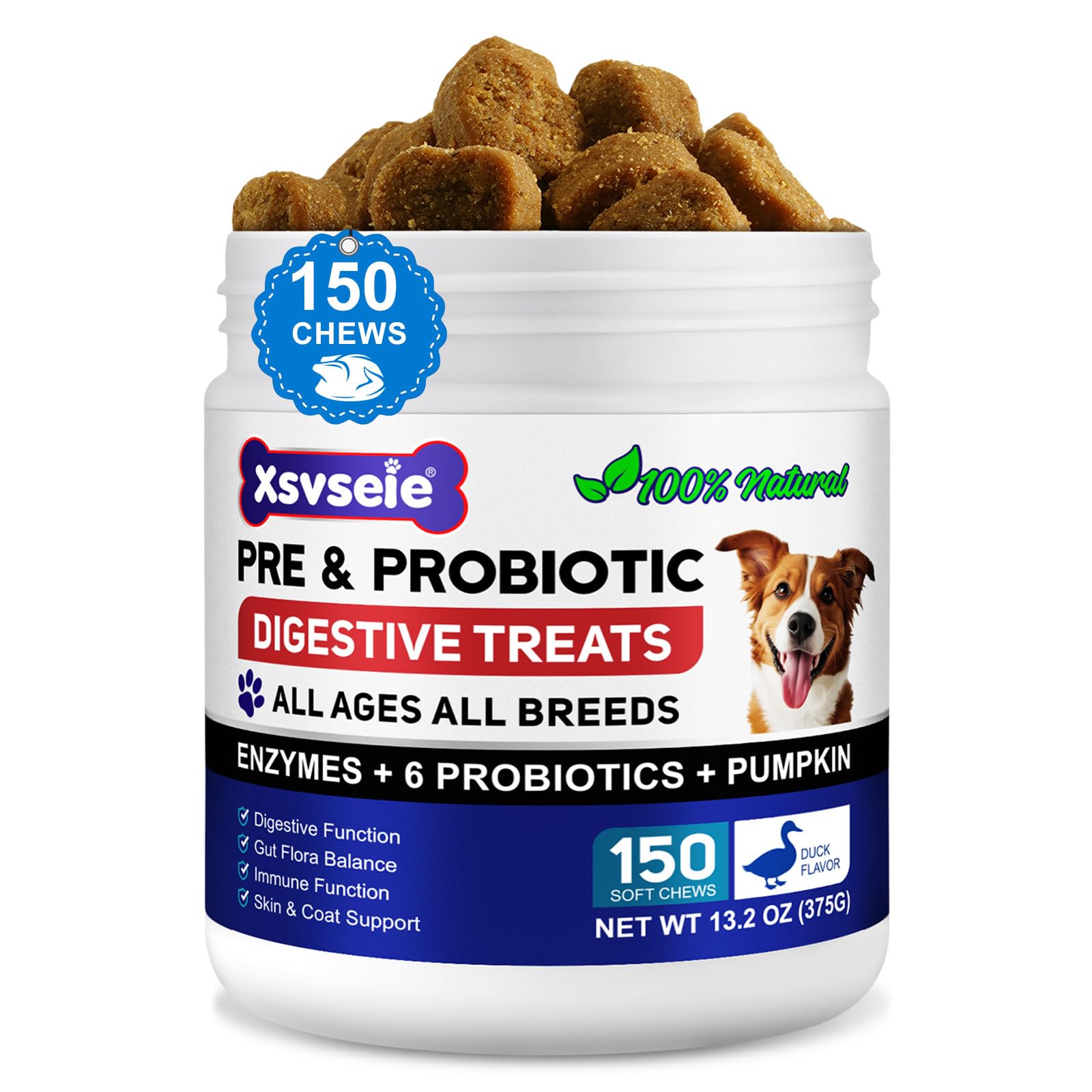 Probiotics for Dogs 150 Chews,Dog Probiotics for Gut Health,Itchy Skin, Yeast Balance and Immune System,Dog Probiotic Supplements Duck flavor