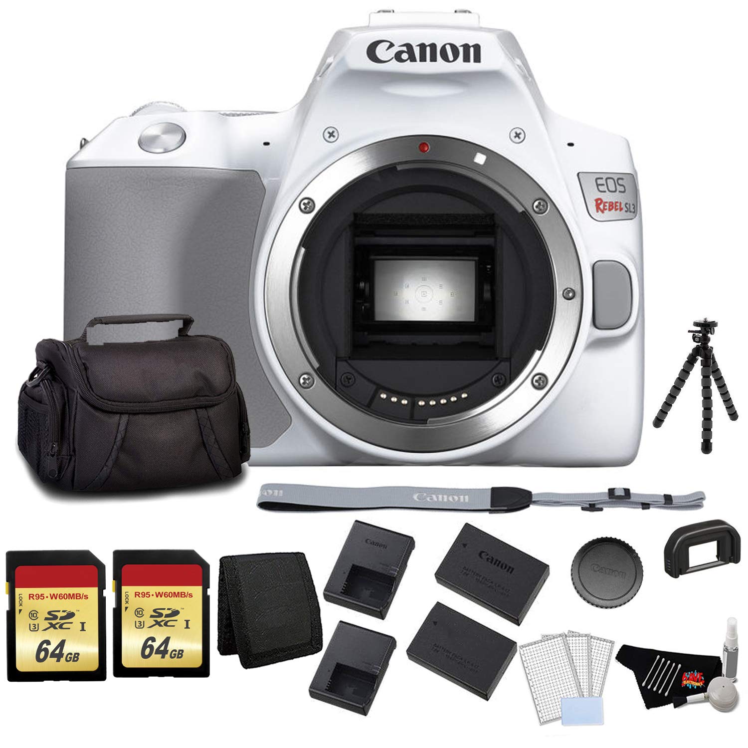 Canon EOS Rebel SL3 DSLR Camera (White, Body Only) Bundle +2x64GB