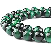 DIQIO Natural Stone Beads Gemstone Beads for Jewelry Making - Crystal Beads for Bracelets, 8mm Beads Round Loose Beads(44-47pcs, 8mm, Green Tiger Eye)