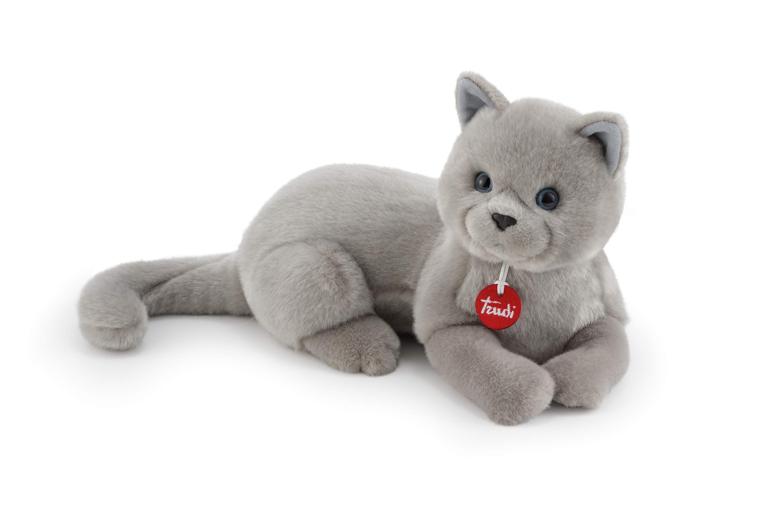 Trudi Celestino Cat Plush Toy, Grey - Soft and Cuddly Carthusian Kitten - 44x23x19 cm - Machine Washable for All Ages Italian Craftsmanship