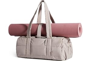 BAGSMART Reiki Gym Bag for Women, Medium Yoga Mat Crossbody Bag with Wet & Dry Pocket, Quilted Gym Shoulder Bag for Weekend, Sand Brown