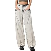 LERK Women High Rise Wide Leg Baggy Jeans with Pockets