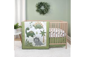 The Peanutshell 3 Piece Baby Crib Bedding Set for Boys - Newborn, Infant & Toddler Nursery Bed Set Decor with Fitted Crib Sheet, Dust Ruffle Comforter - Dinosaur Dreams