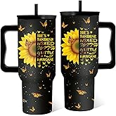 RHONGE Sunflower Gifts For Women, Positive Tumbler With Handle 40 Oz, Sunflower Tumbler For Women Sister Best Friends, Christmas Gifts, Christmas Travel Coffee Insulated Cup