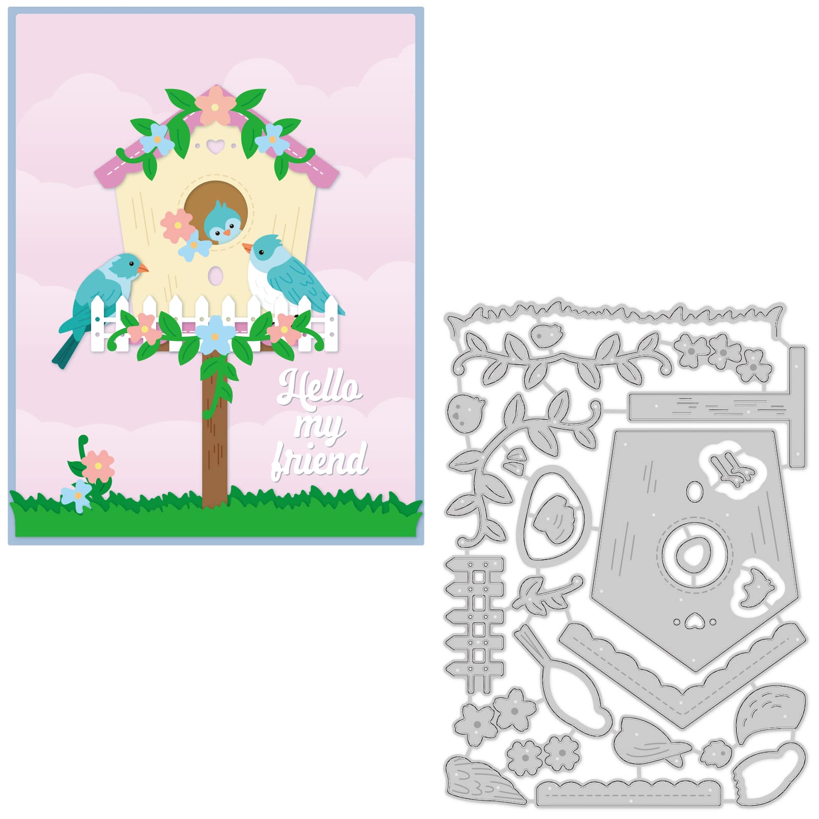 BENECREAT 15.7x11.2cm Bird House Pattern Metal Cutting Dies, Embossing Stencil Template for DIY Crafts Scrapbook ​Photo Album Decor Card Making