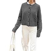 QTLUOYE Womens Fall Button Up Cardigan Sweaters Long Sleeve Crew Neck Button Up Lightweight Knitwear