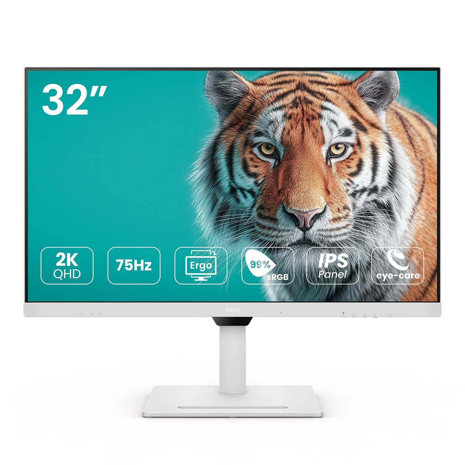 BenQ GW3290QT 31.5” 2560x1440 QHD IPS USB-C Ergo Eye-Care Monitor, Noise Filter Speakers, Noise Cancellation Mic, Optional Base Cover GC01 with Functions, Daisy Chain, Height Adjustment