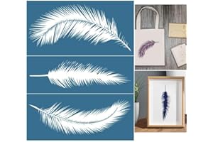 Alinacutle 3pc Feathers Silkscreen Stencil,Reusable Self-Adhesive Silk Screen Printing, Floral and Sentiments,for Printing on Wood/Fabric/Paper, Home Decoration, 8.5" x 11"