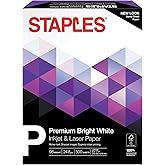 Staples Multipurpose Paper, 8.5x11 Inch, 24 lb., 98 Bright, 500/Rm | Smooth finish for sharp prints in inkjet, laser, and cop