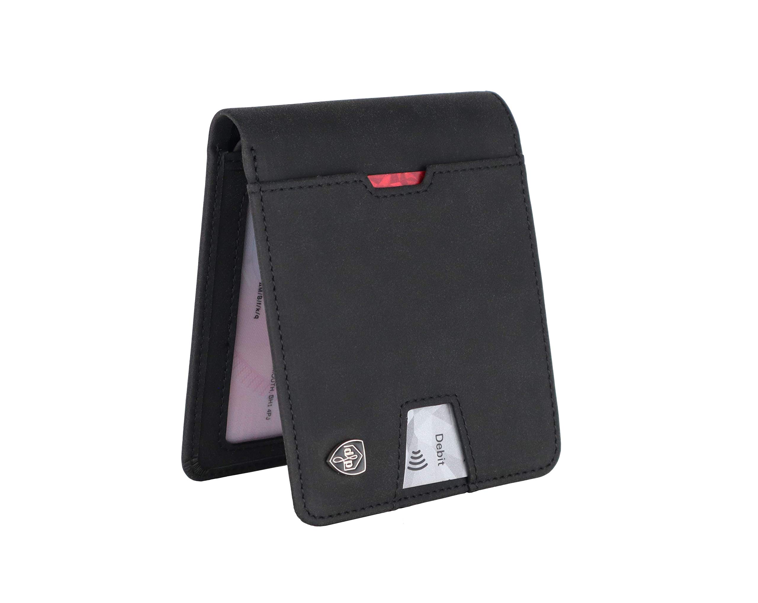 Premium Minimalist Leather Wallet, RFID Blocking Bi-fold Card Holder with Gift Box (Black)