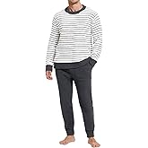 Yimoon Mens Fleece Pajama Set Striped Warm Fluffy Pjs Set Winter Long Sleeve Soft Fuzzy Sleepwear