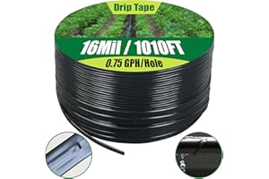 NALWORT 5/8" Drip Tape 1010FT, 6" Spacing Roll,16 Mil Garden Irrigation Tubing Hose, Adjustable Drip Tape Irrigation, Automatic Drip Irrigation System for Flowers, Plants, Fruits, 0.75 GPH/Hole