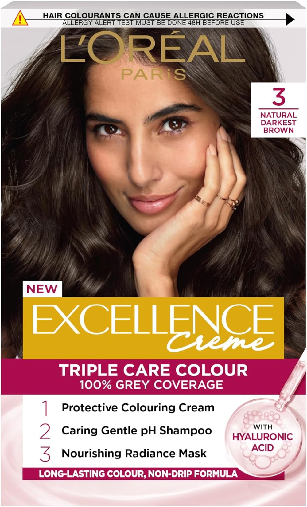 L'Oreal Paris Excellence Crème Permanent Hair Dye 3 Natural Darkest Brown 100%