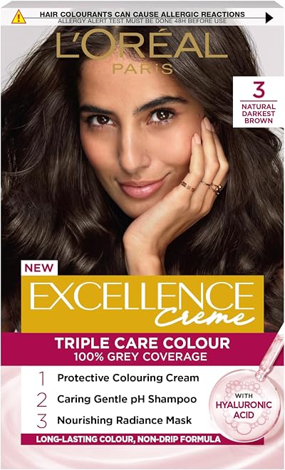 L'Oreal Paris Excellence Crème Permanent Hair Dye 3 Natural Darkest Brown 100%