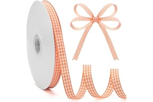 GHGMAO Gingham Ribbon, Orange and White Plaid Checkered Ribbon 3/8 inch x 50 Yards, Orange Buffalo Checker Ribbon for Gift Wr