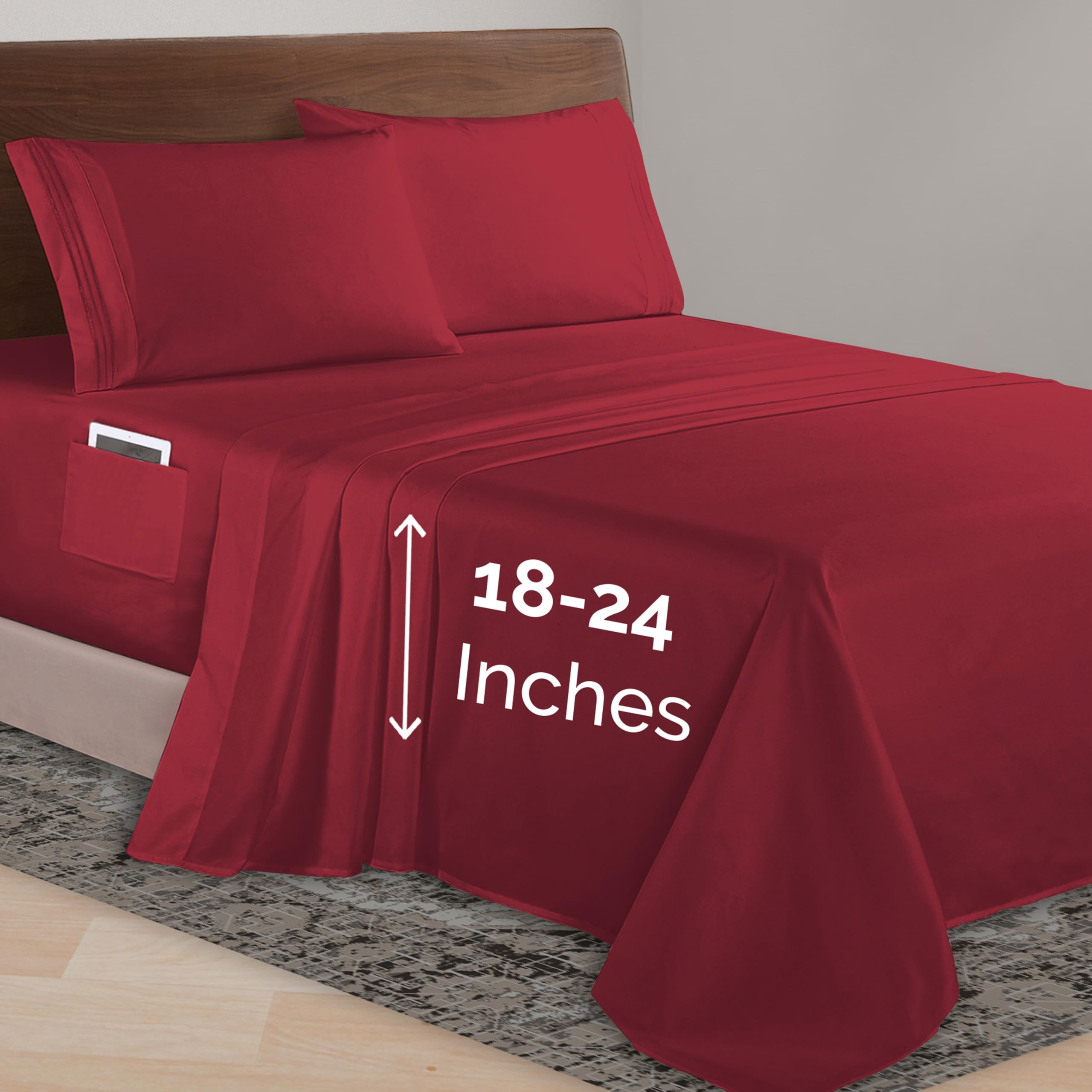 Elegant Comfort Luxurious 1500 Premium Hotel Quality Microfiber 4-Piece Sheet Set, 18-24 Inches Deep - Extra Deep Pocket Sheets - Ultra Soft 4PC Deep Pocket Sheets, California King, Burgundy Image Elegant Comfort Luxurious 1500 Premium Hotel Quality Microfiber 4-Piece Sheet Set, 18-24 Inches Deep - Extra Deep Pocket Sheets - Ultra Soft 4PC Deep Pocket Sheets, California King, Burgundy Image