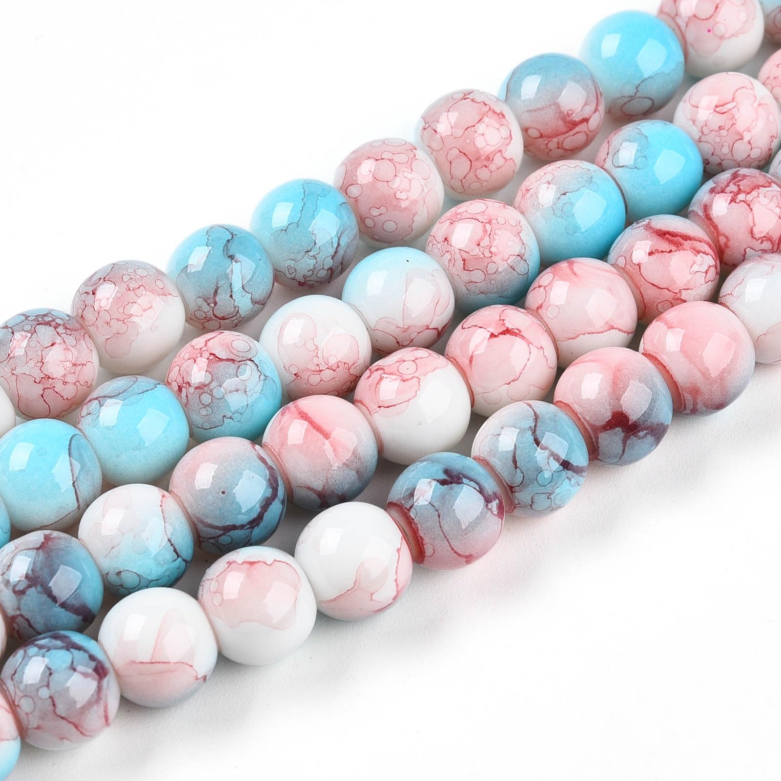 Photo 1 of 100Pcs 8mm Round Opaque Imitate Porcelain Style Glass Beads Baking Painted Loose Glass Beads for DIY Earrings Necklace Bracelet Jewelry Making Crafts,Light Coral