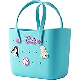 MINISO Barbie Tote Bag, Reusable Small Rubber Waterproof Bag, Cute Design Practical And Portable Handbag for Work Travel (BLUE)