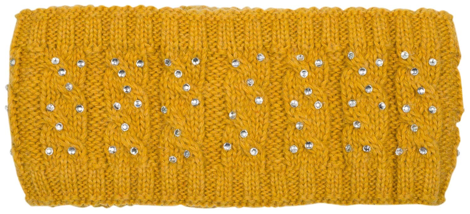 styleBREAKER Women Browband with plait pattern and rhinestones, soft fleece lining, hair band, headband 04026001, color:Curry