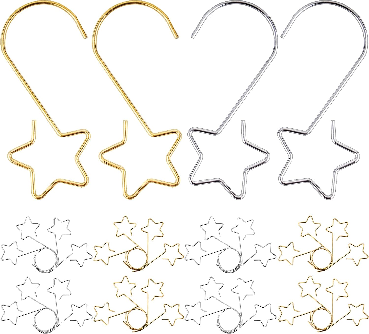 Ornament Hooks - Lemonfilter 120Pcs Christmas Ornament Hooks Christmas Tree Hanger Hooks Star-Shaped Metal Ornament Hanging Hook for Christmas Tree Christmas Balls Party Decorations (Gold&Silver)