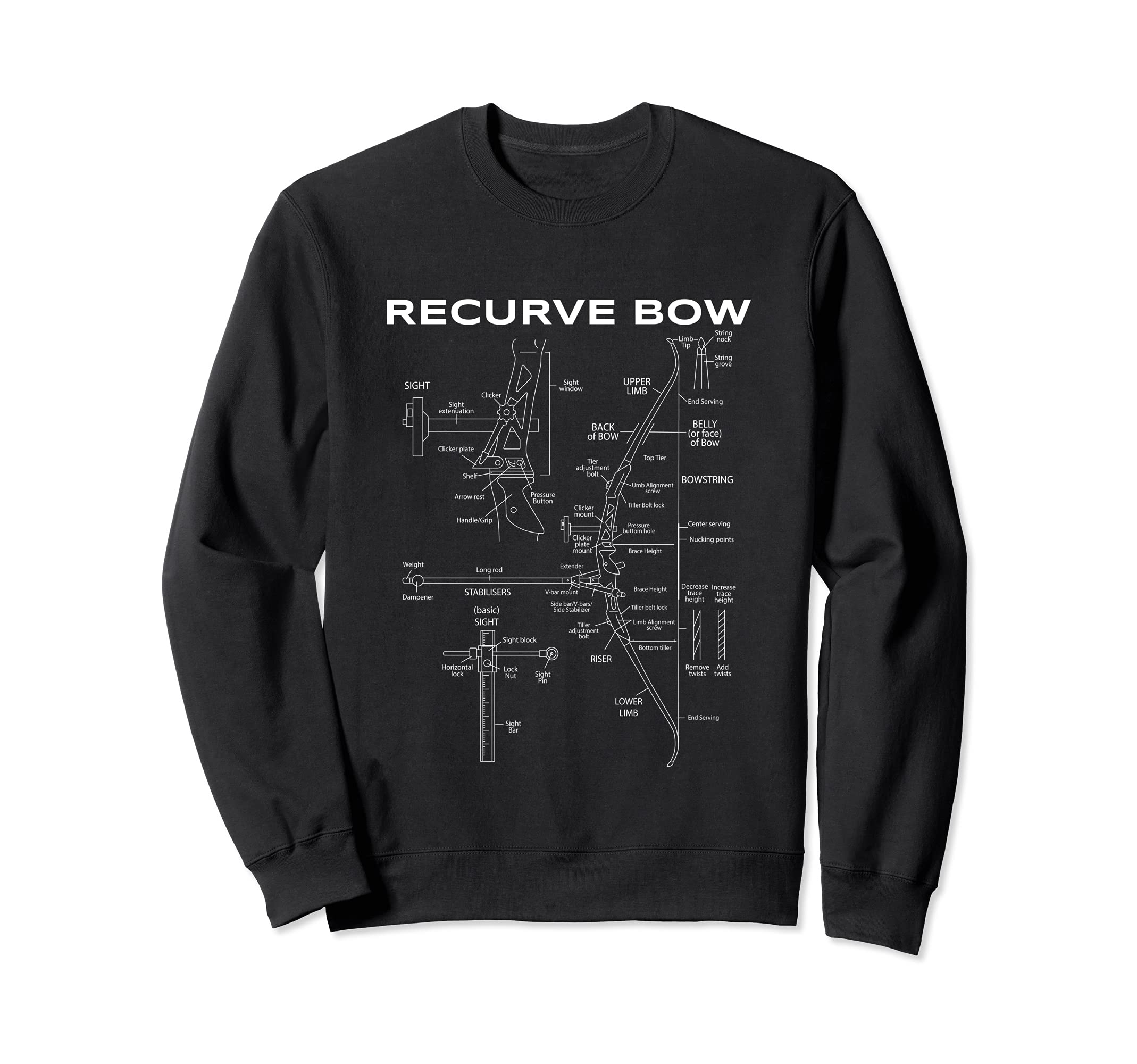 Recurve Bow Schematic Archery Blueprint Bow Hunting Sweatshirt