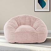 Bean Bag Chair for Adults, Soft Faux Fur Giant Beanbag Chairs, Oversized Cozy Bean Bag Couch Large Reading Chair, Comfy Bean Bag Sofa for Living Room, Bedroom & Dorm, Dusty Pink