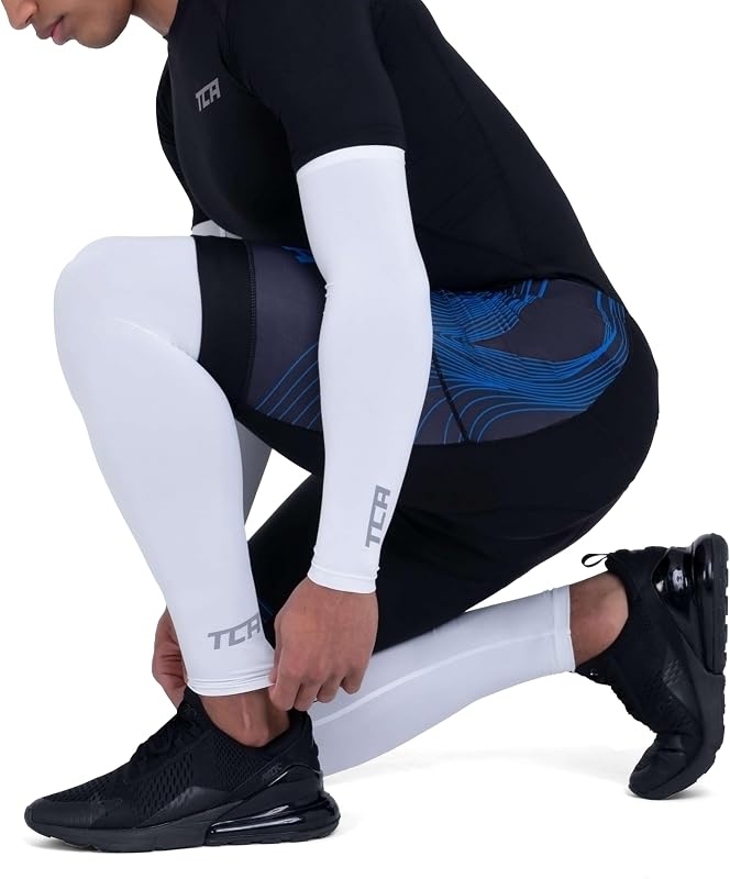 Manchon de jambe avec UPF 50+, Anti-Llip, Jambières de cyclisme toutes saisons pour hommes et femmes Manchon de compression de jambe entière - Blanc, S