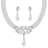 Yifnny Pearl Necklace and Earrings Set, Bracelets Sets Simulated Pearl Bride Wedding Jewelry Set Accessories Wedding Necklace Jewelry Silver Gold Birthday Jewelry for Women